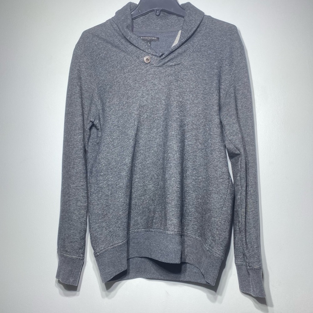 Banana Republic Shawl Collar Sweater Men's S Gray Warm Cotton Casual Pullover